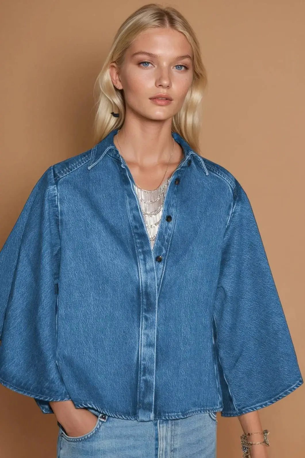 WISTERIA LANE Wisteria Lane - Daydream Denim Trumpet Sleeve Blouse - Blouses