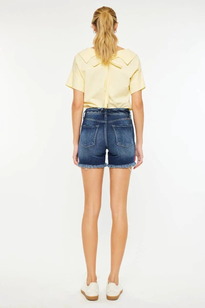 Kan Can USA KanCan High Rise Frayed Waistband Cutoff Denim Shorts - Denim Shorts kancan shorts with frayed waistband