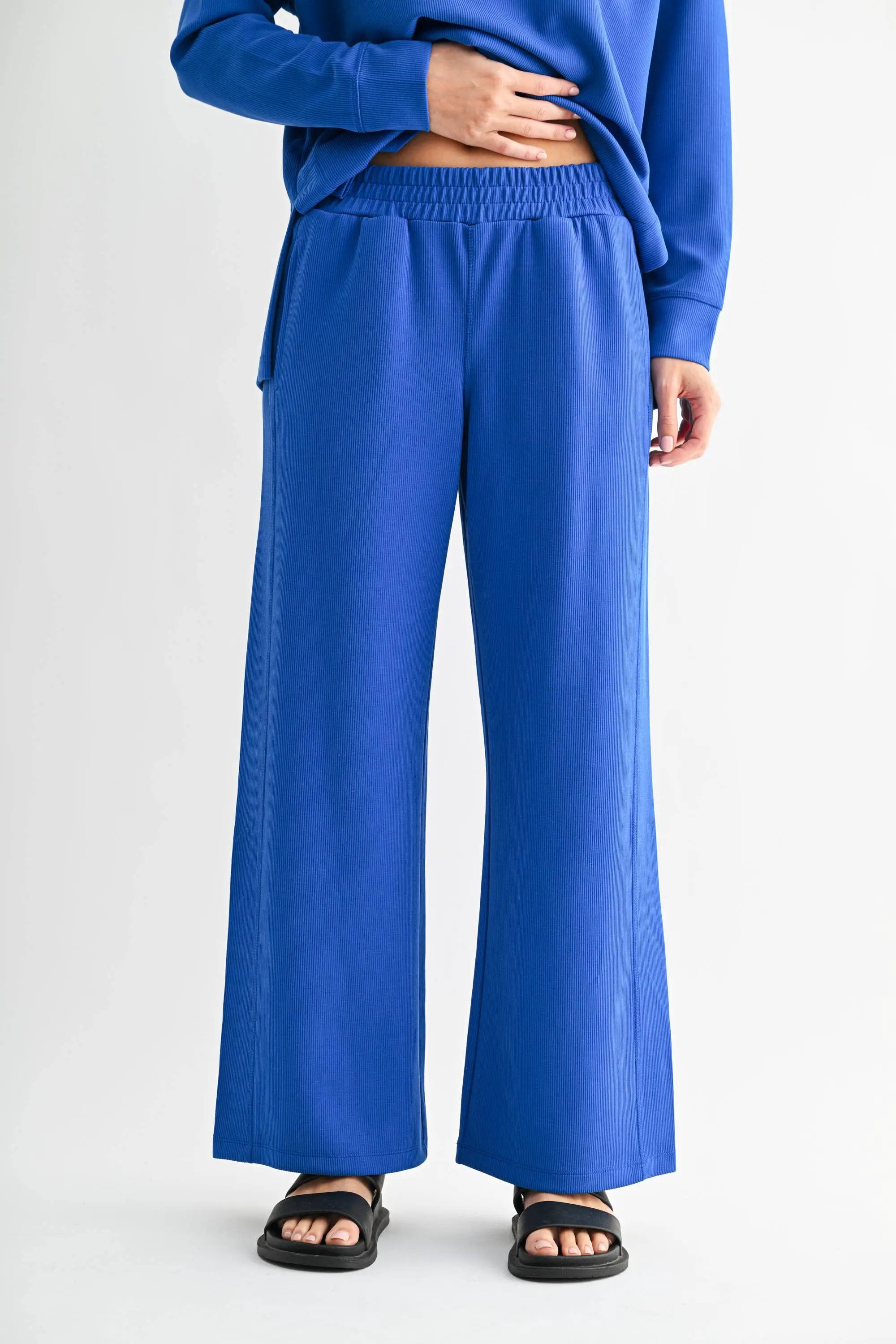 Mono B Mono B - Luxe Sand Wash Rib Wide-Leg Pants - Trousers Mono B - Luxe Sand Wash Rib Wide-Leg Pants