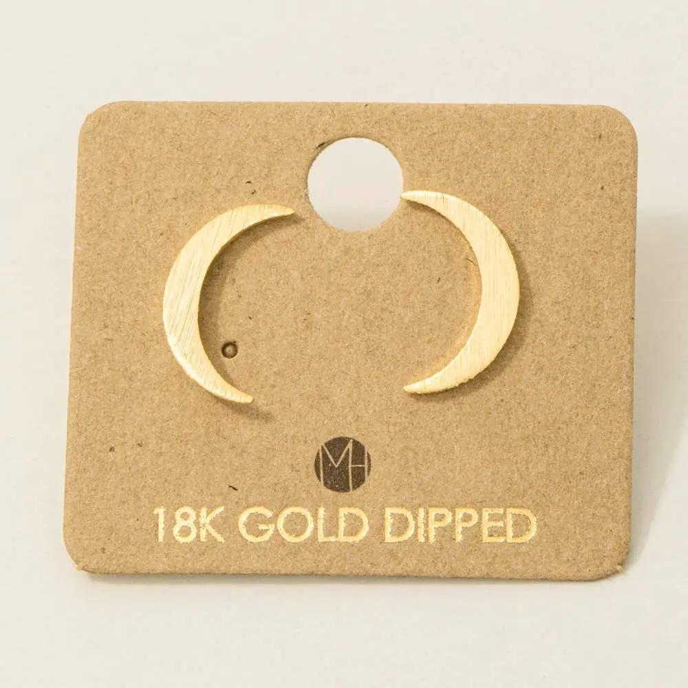 Fame Accessories Crescent Moon Post Stud Earrings: Gold & Silver - Earrings