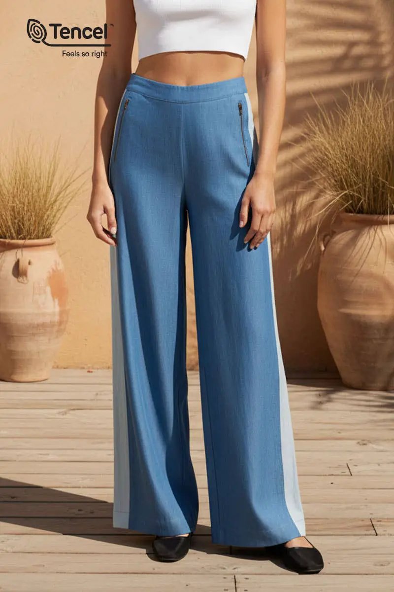 Naked Zebra The Tencel Two-Tone Wide-Leg Pants: Blue - Pants