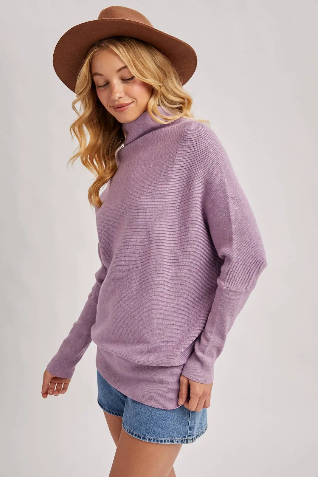Bluivy Bluivy - Lavender Drift Slouch-Neck Dolman Knit Pullover - Sweaters