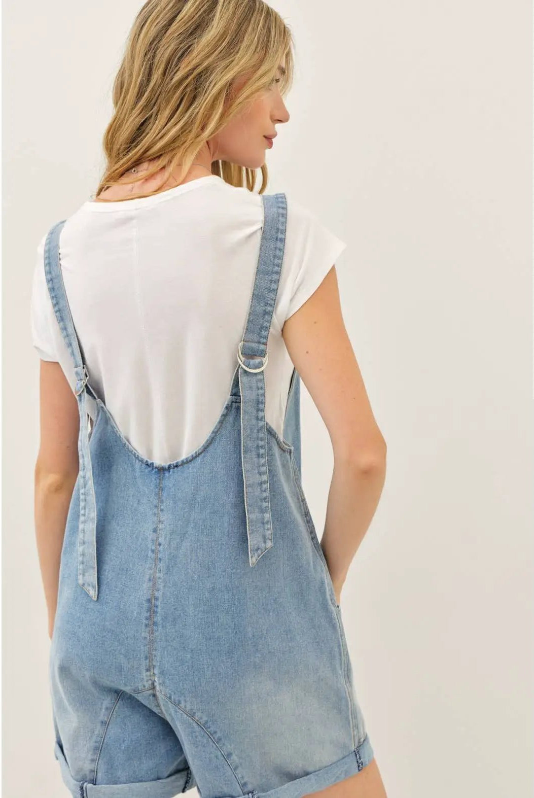 idem ditto RELAXED FIT WASHED DENIM ROMPER WITH FRONT POCKETS - One-Pieces