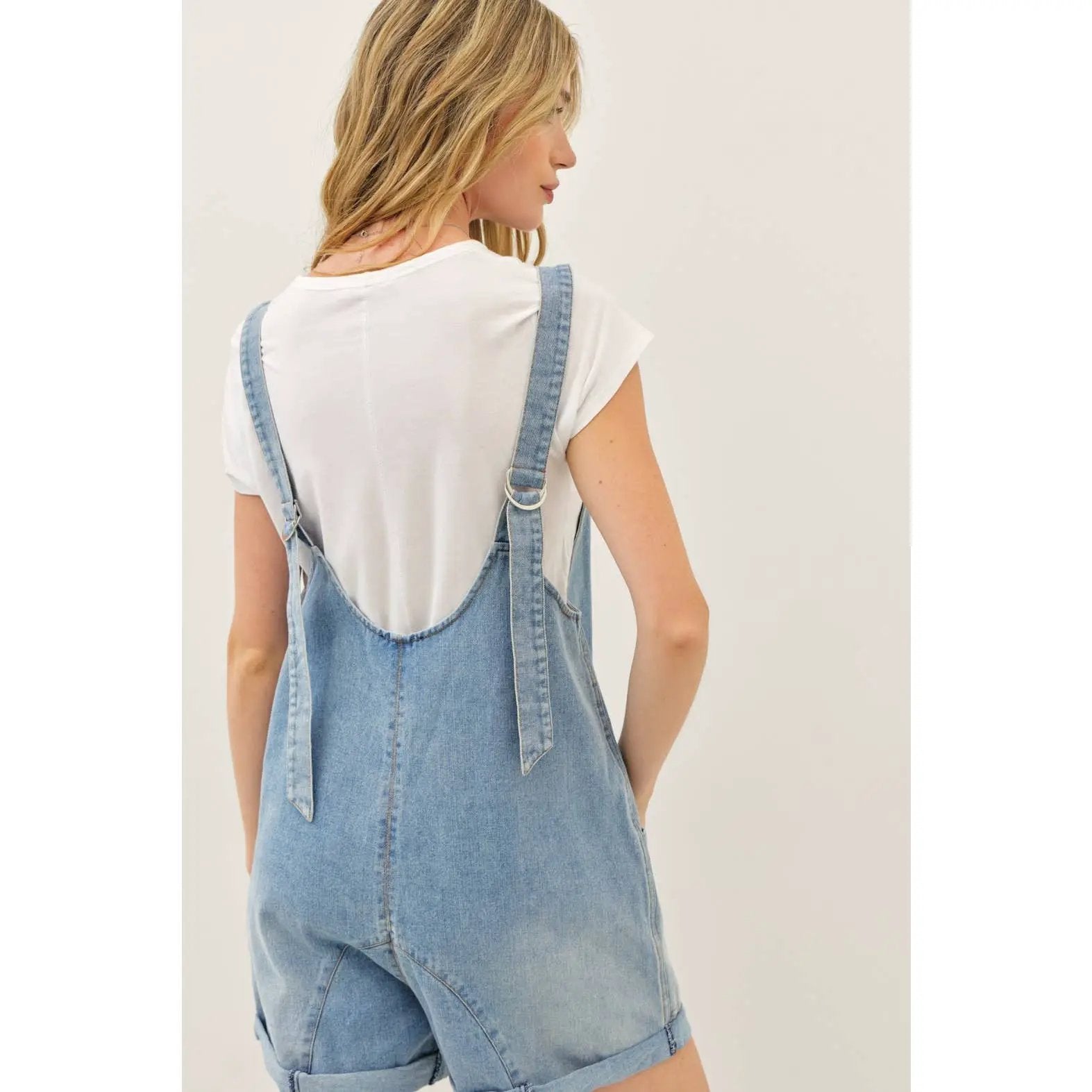 idem ditto RELAXED FIT WASHED DENIM ROMPER WITH FRONT POCKETS - One-Pieces
