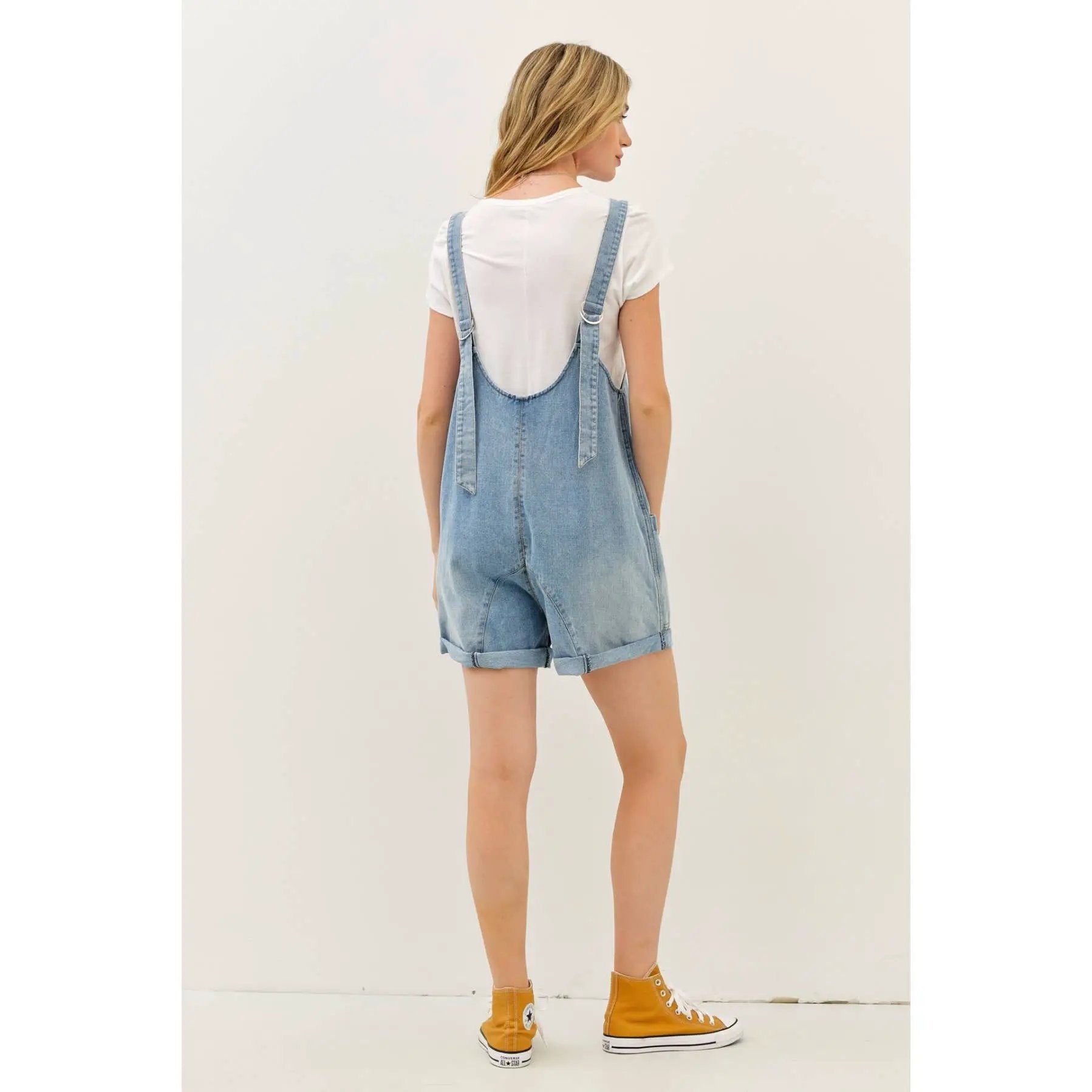 idem ditto RELAXED FIT WASHED DENIM ROMPER WITH FRONT POCKETS - One-Pieces