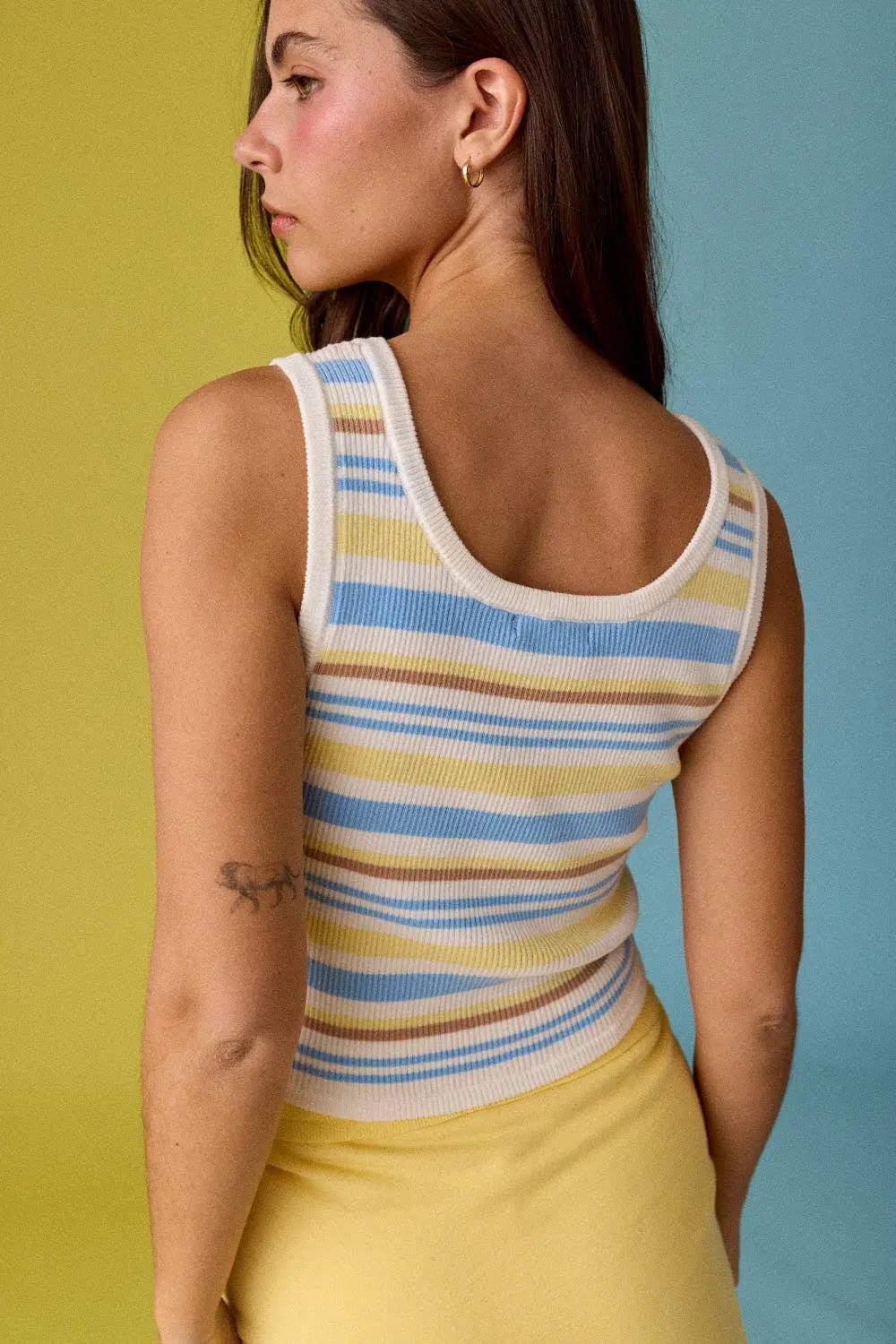 Papermoon Striped Knit Tank Top: BLUE/YELLOW - Tank Tops