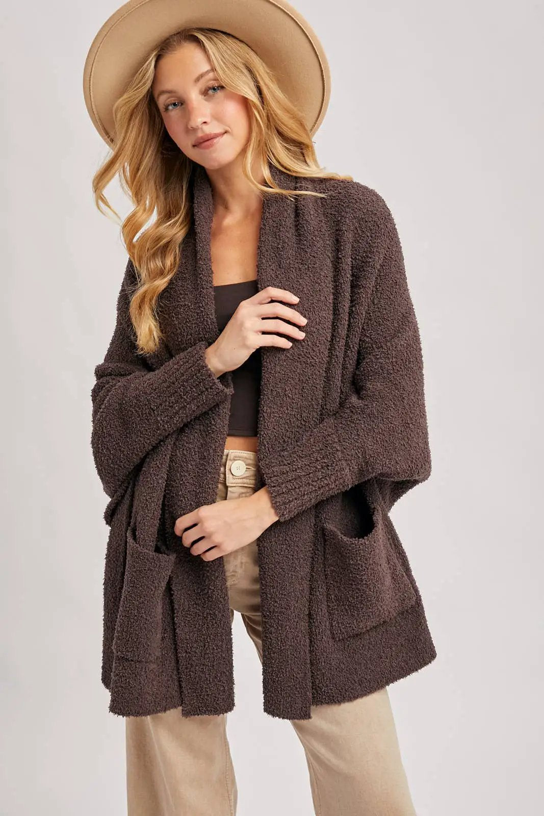 Bluivy Bluivy - Midnight Mocha Luxe Wrap Bouclé Cardigan - Cardigans