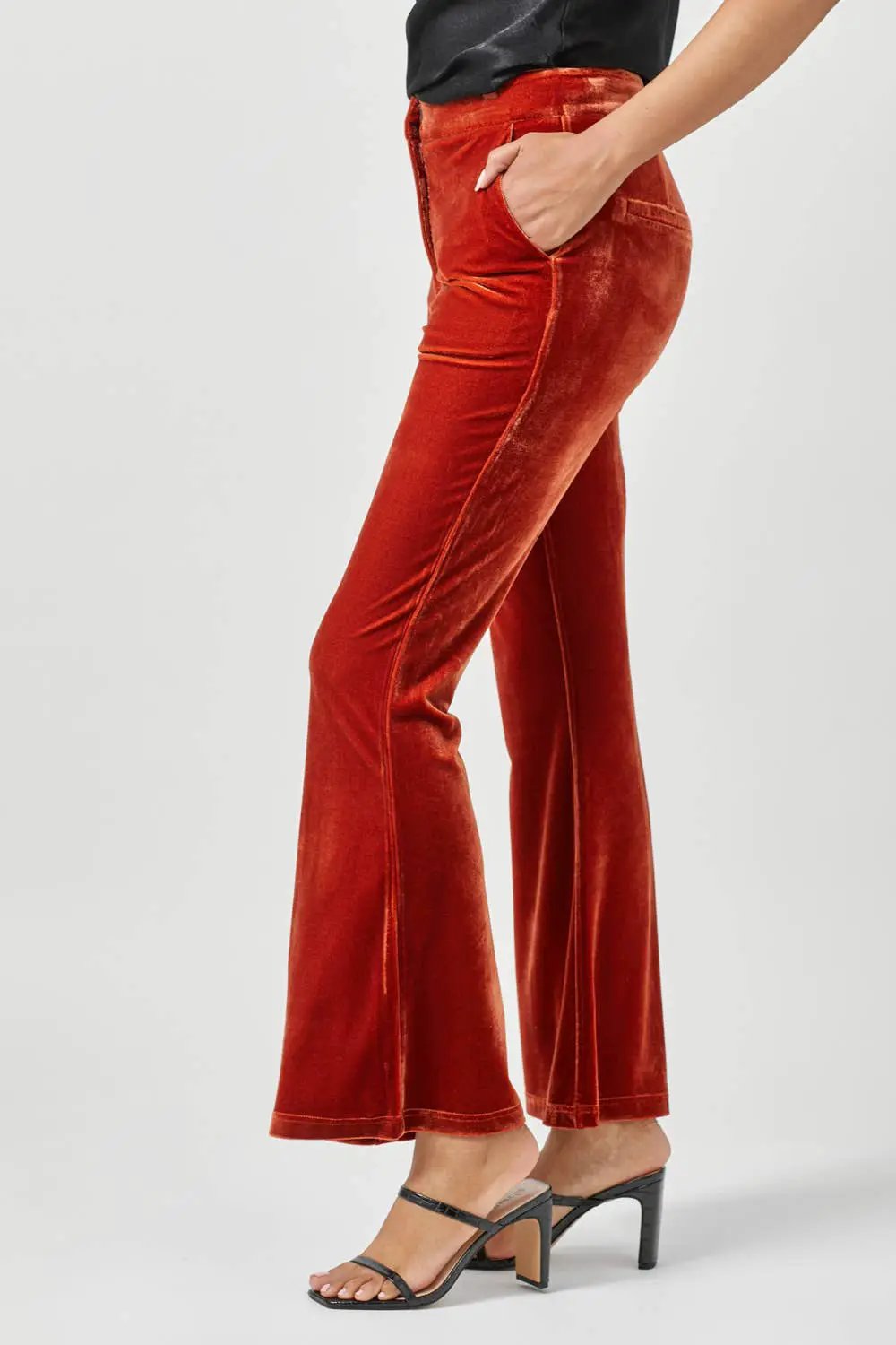 Mystree Mystree - Sunset Glow Velvet Flare Trousers - Trousers