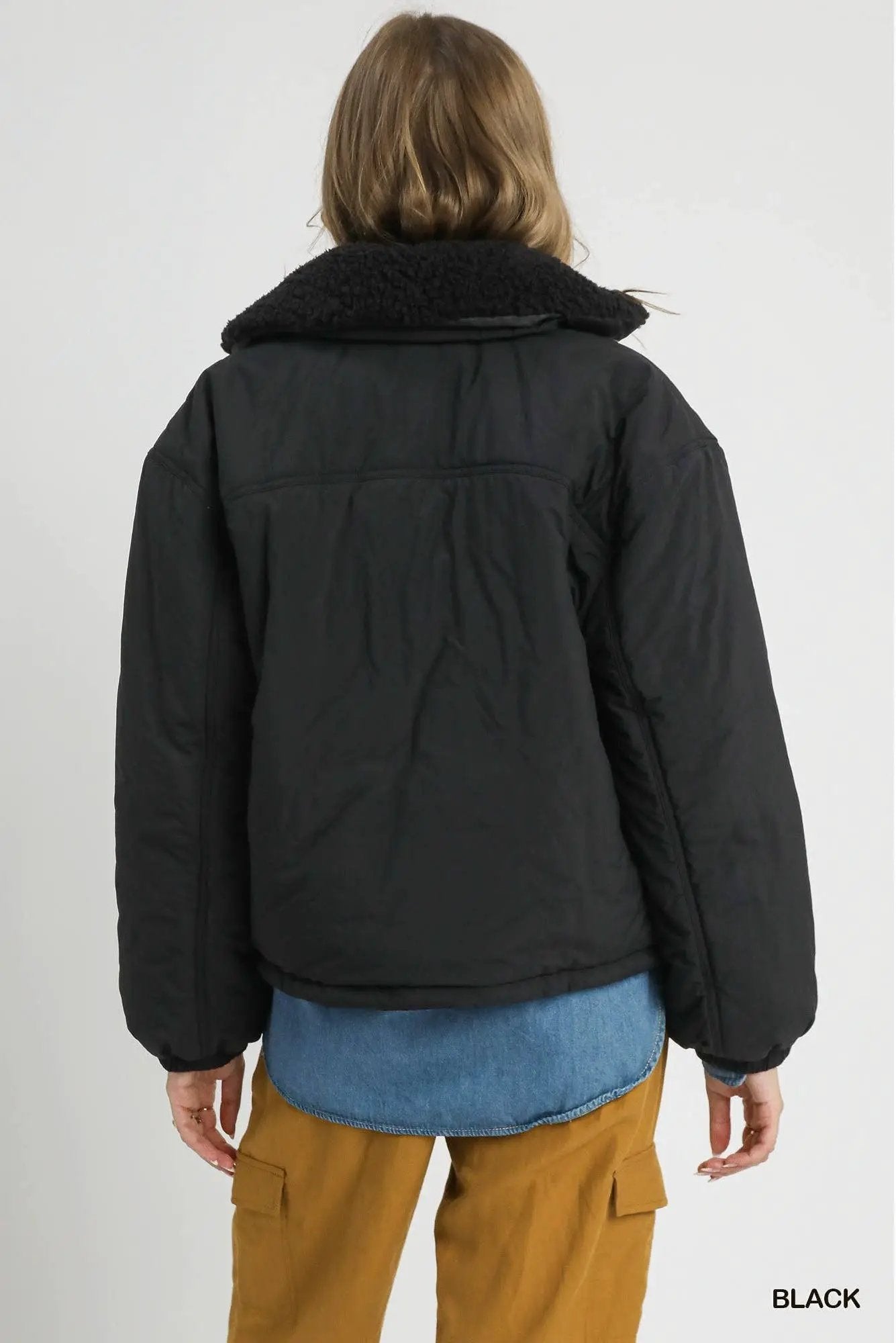STYLE USA STYLE USA - Cold Front Confidence Black Sherpa Collar Puffer Jacket - Coats & Jackets