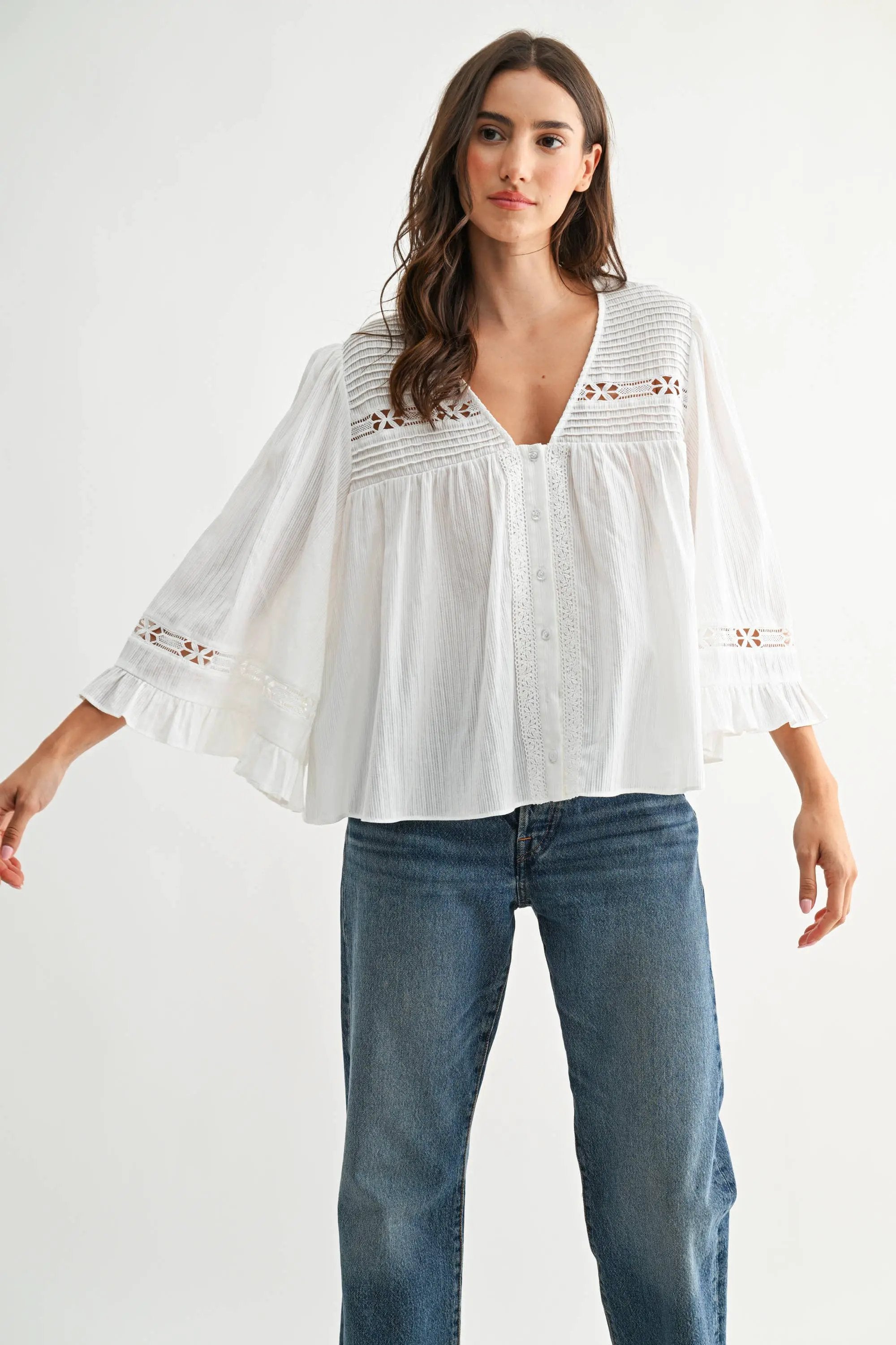 Camellia The Grace Lace Pintuck Blouse – Off White - Blouses