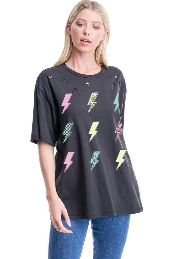 Zutter Zutter Lightning Bolts Graphic Distressed Tee - T-Shirts Lightning Bolts Bingo Graphic S/S Distressed Tee