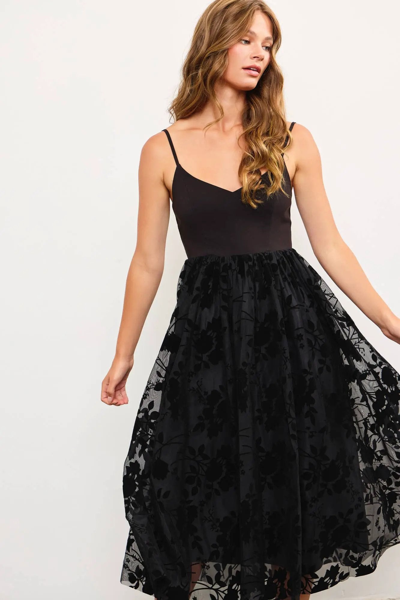 Mustard Seed The Midnight Bloom Velvet Burnout Floral Midi Dress - Dresses