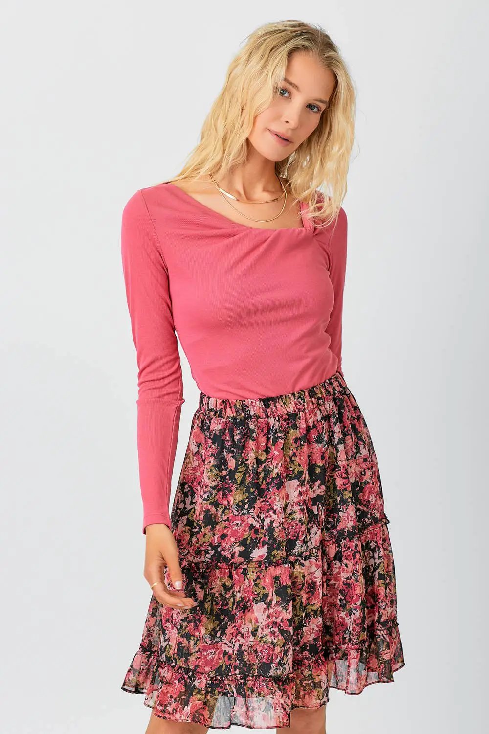 Mystree Mystree - Rosé Twist Modal Knot-Neck Top - Blouses