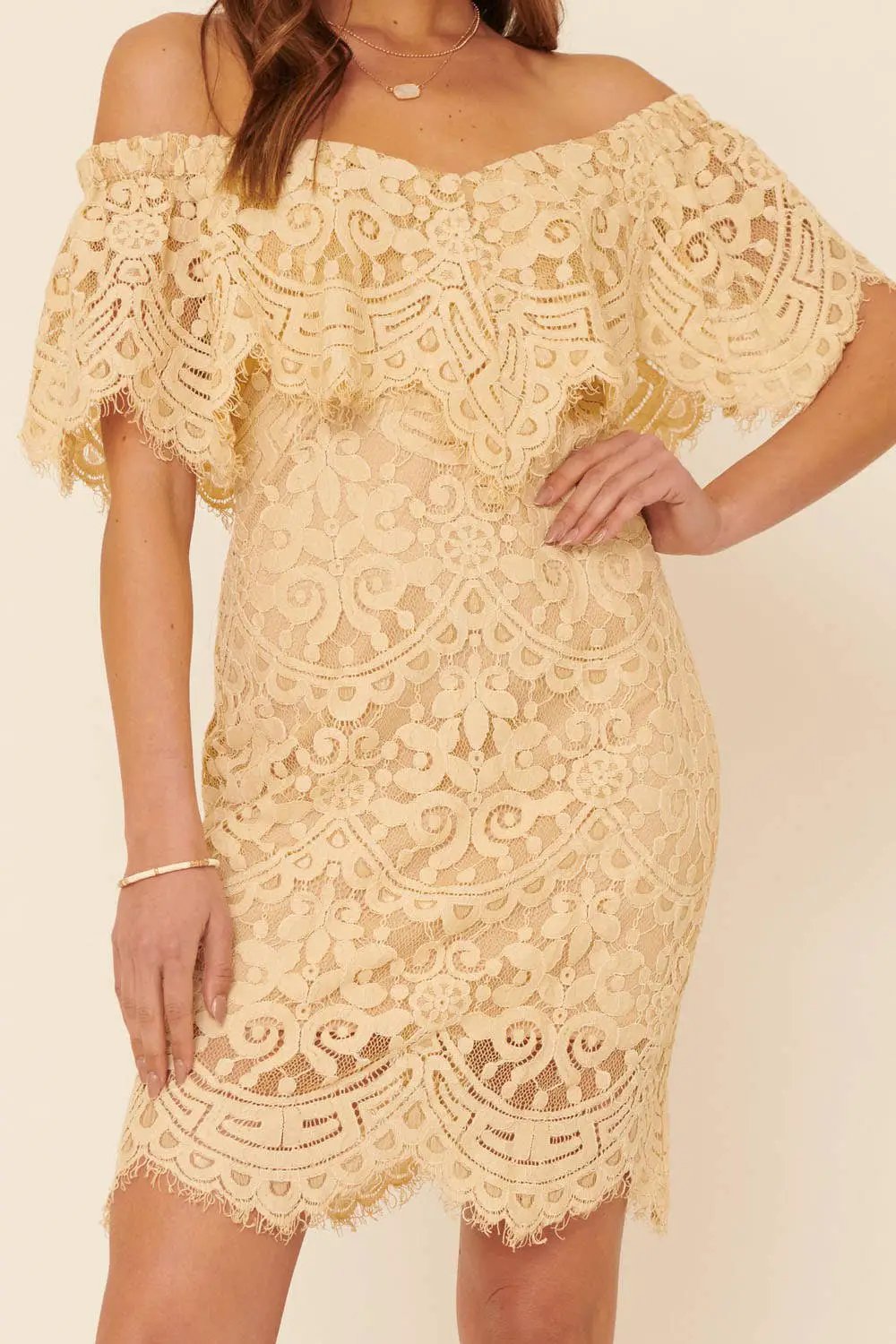 Promesa USA Butter Lace Flounce Ruffle Zipper Back Mini Dress - Dresses Promesa USA Butter Lace Flounce Ruffle Zipper Back Mini Dress