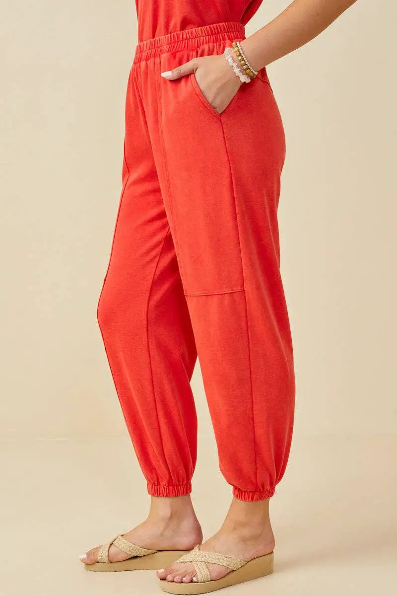 Hayden LA Hayden LA - Womens Washed Paneled Knit Joggers: Red - Joggers