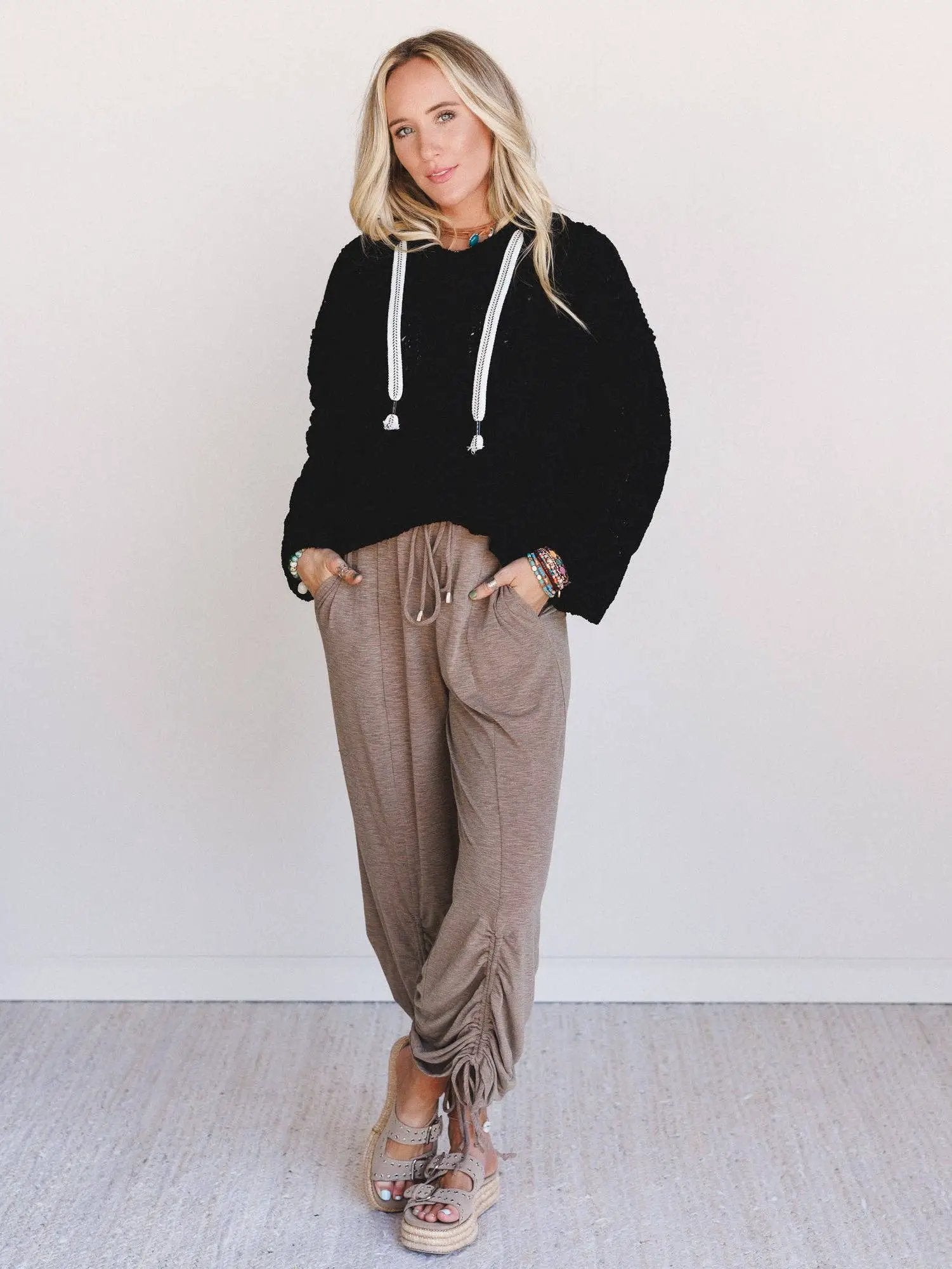 Three Bird Nest Three Bird Nest - Solie Cinched Pants in Mocha - Joggers bottoms-pants