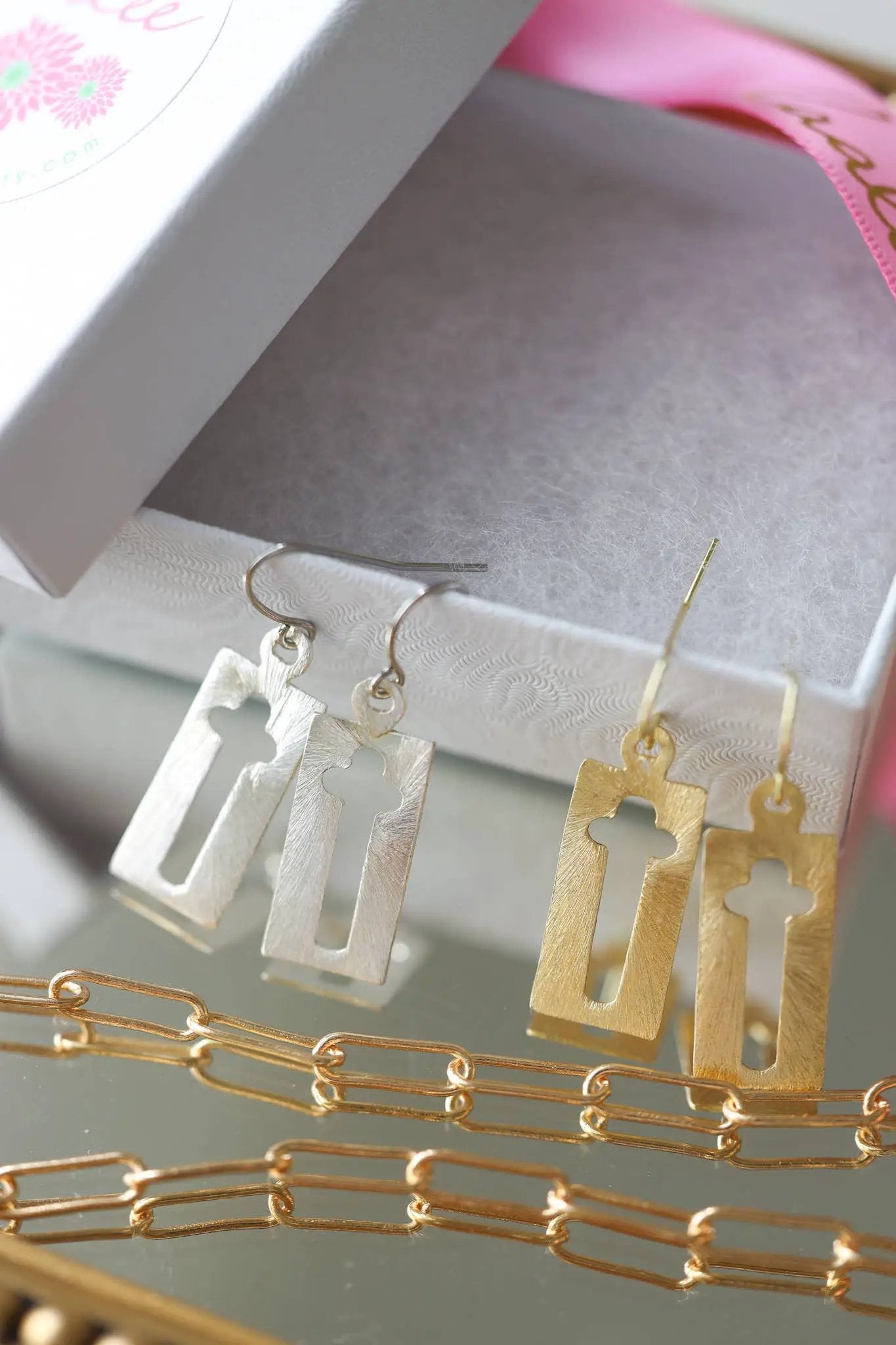 Laalee Jewelry Brushed Cut-Out Cross Earrings - Earrings