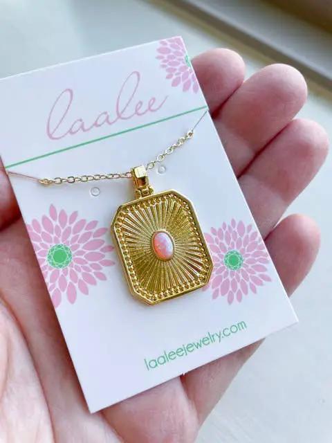 Laalee Jewelry Pink Opal Necklace, Valentines Day Necklace, Gold Necklace - Necklaces