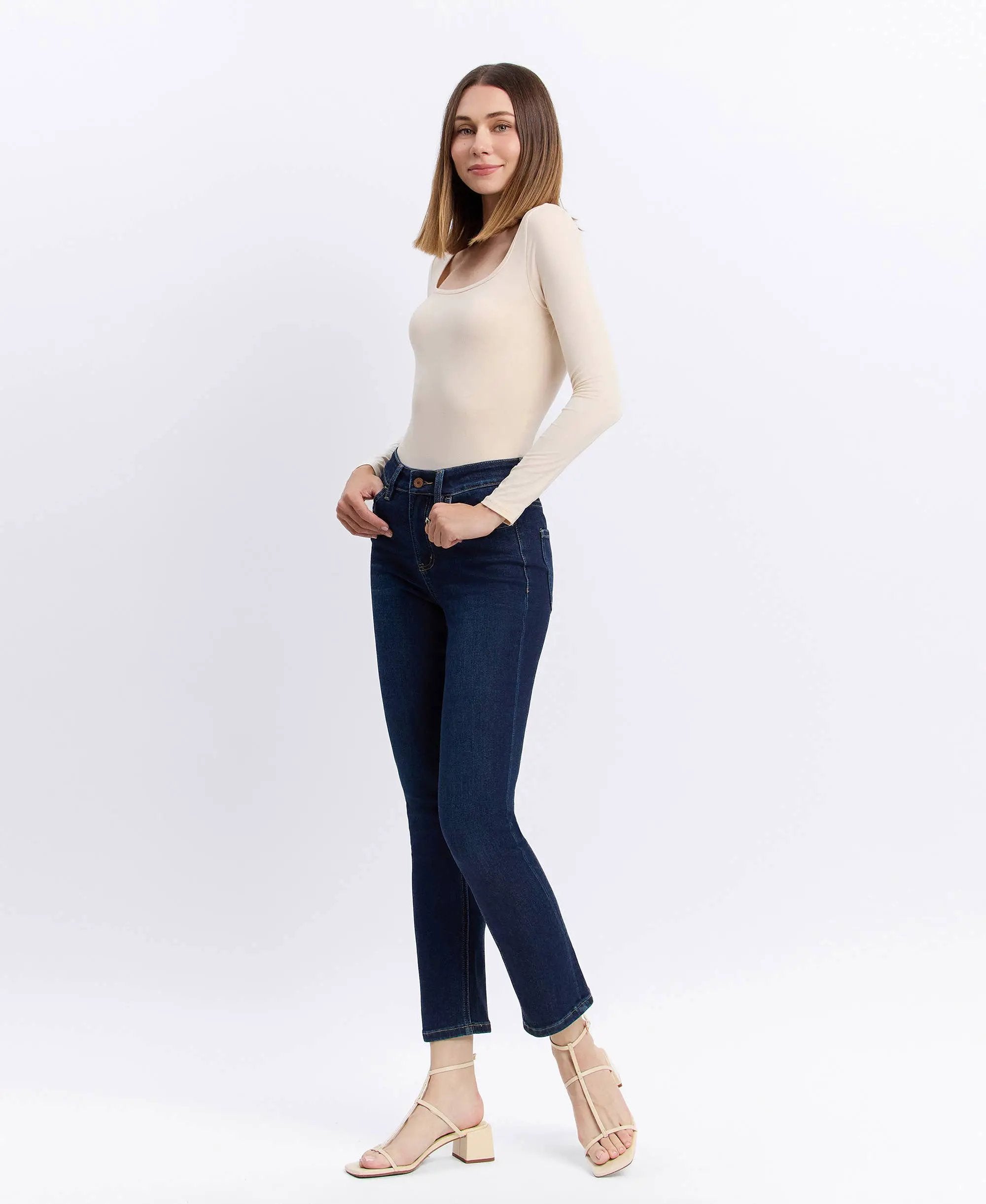 VERVET by FLYING MONKEY VERVET High Rise Ankle Slim Straight Jeans - Jeans