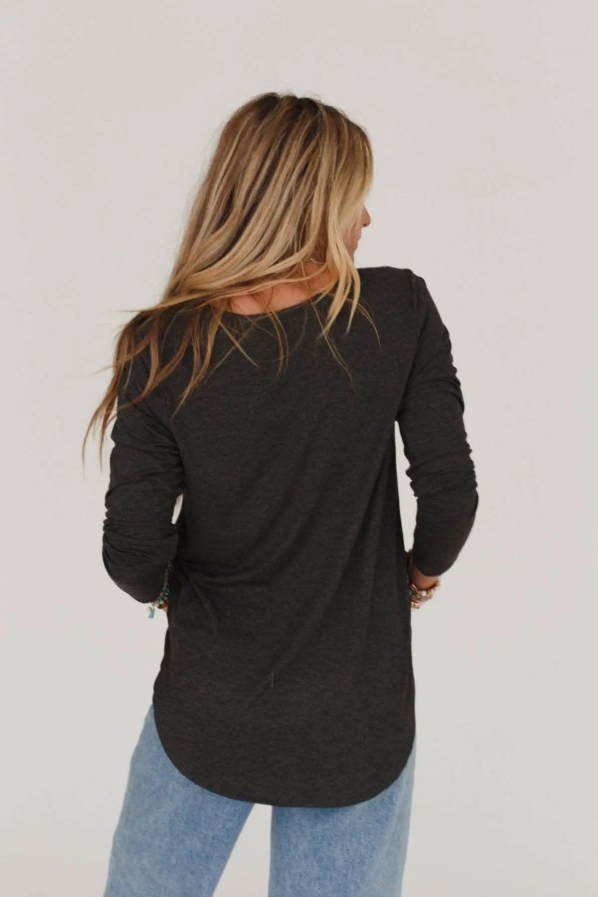Three Bird Nest Three Bird Nest - Ryder Long Sleeve Bralette Tee - Charcoal - Clothing Tops tops-basics