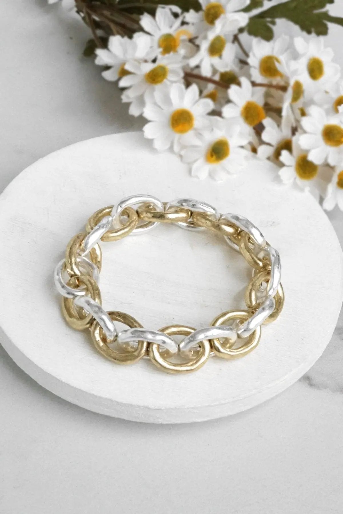 PennyLine inc The Chunky Chain Bracelet in Worn Silver & Gold - Bracelets