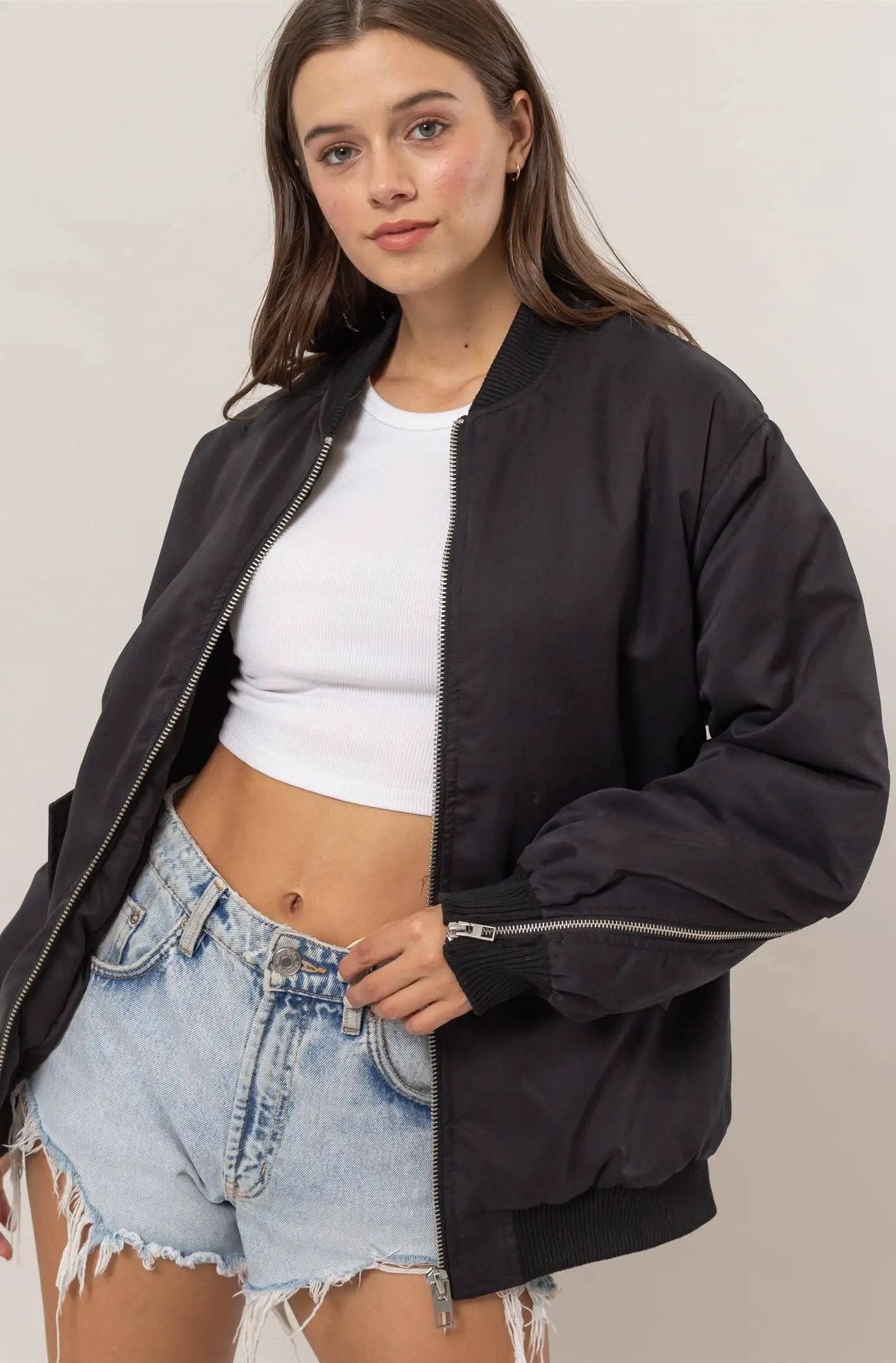 HYFVE HYFVE - Black Zipper Detail Puffer Bomber Jacket - Jackets