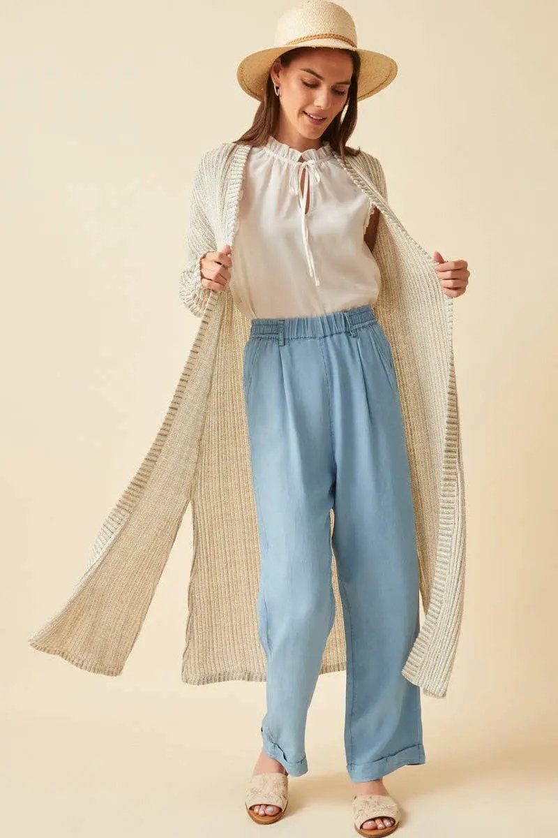 Hayden LA Hayden LA - Women's Textured Stripe Loose Knit Side Slit Duster: Oatmeal - Cardigans