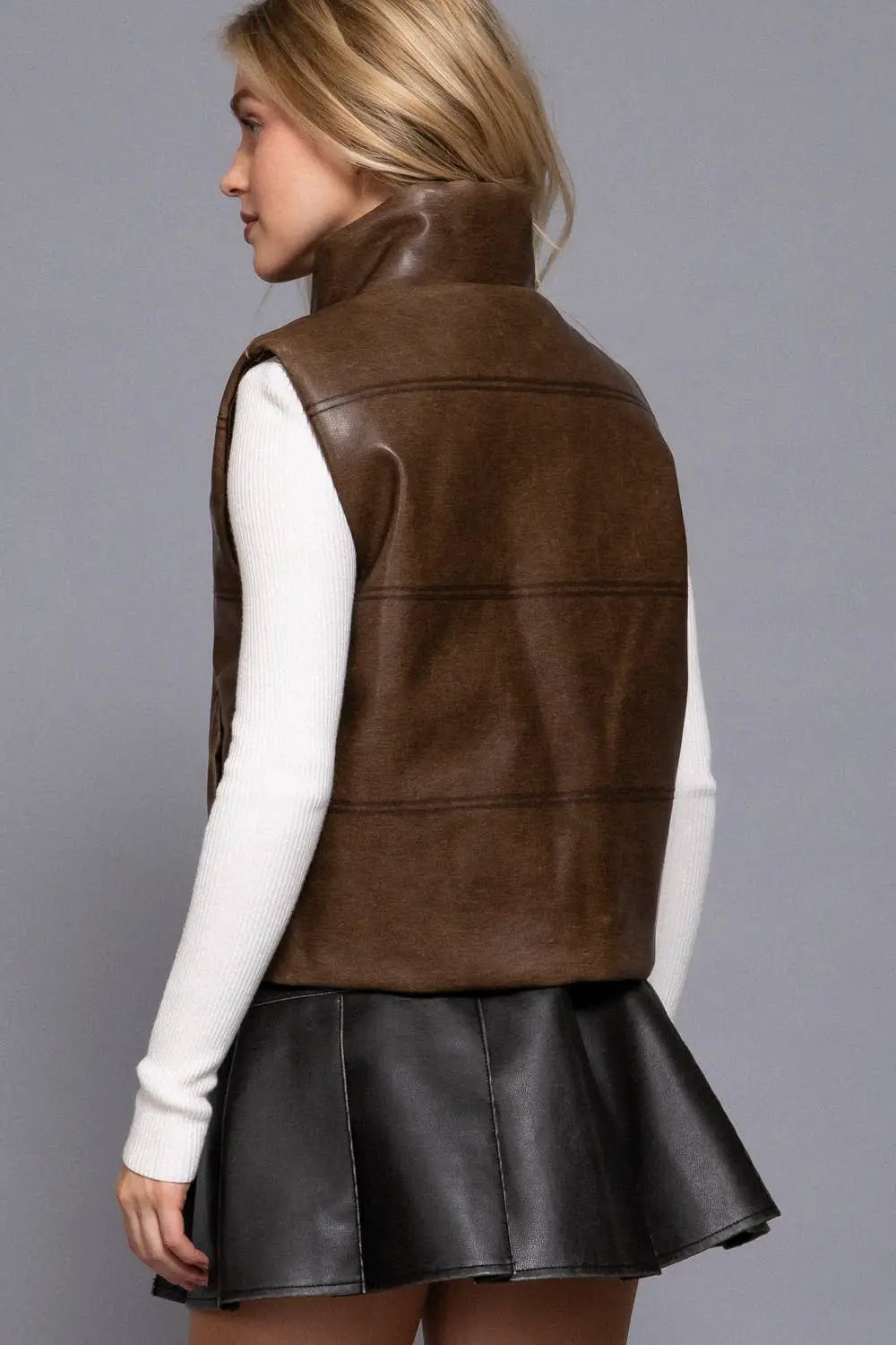 Active Basic | Active USA Active Basic | Active USA - Wash Effect Faux Leather Vest in Hazelnut - Vests Wash Effect Faux Leather Vest