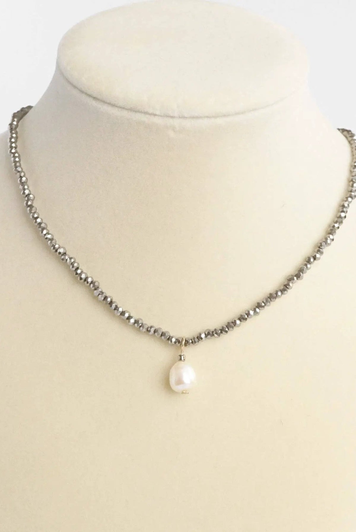 PennyLine inc The Hematite Beaded Chain Freshwater Pearl Pendant Necklace - Jewelry short necklace glass beads freshwater pearl pendant hermatite