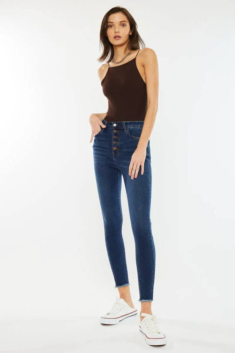 Nature Denim The High-Rise Button Fly Ankle Skinny - Dark Wash - Jeans