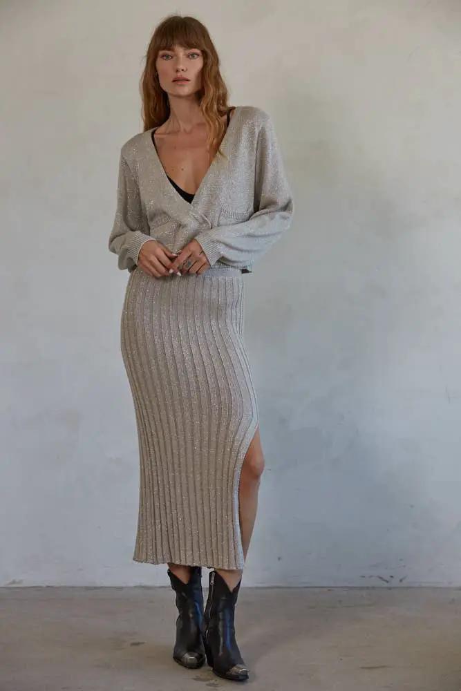 By Together The Nadine Skirt in Shimmer Ash Grey - Skirts