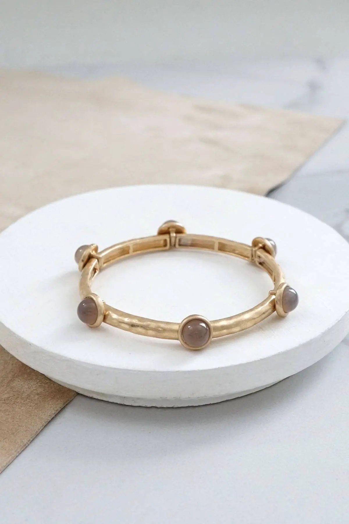 PennyLine inc The Semi Precious Stone Jeweled Golden Bangle- Grey - Jewelry jeweled golden bangle with semi precious stone dots
