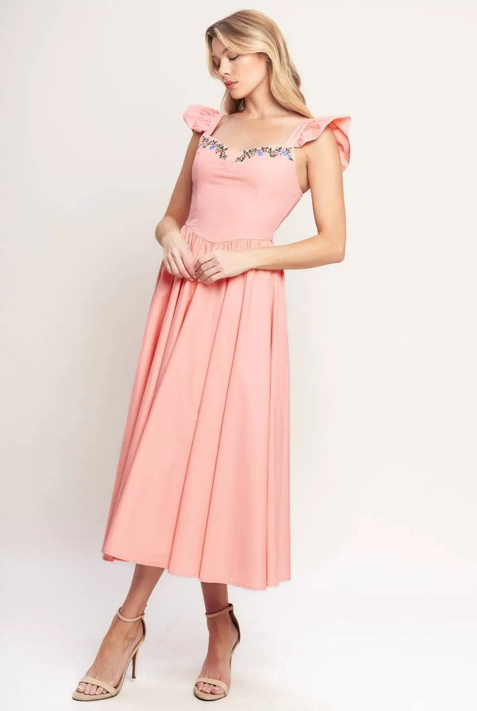 FLYING TOMATO The Blushing Meadow Embroidered Midi Dress - Dresses