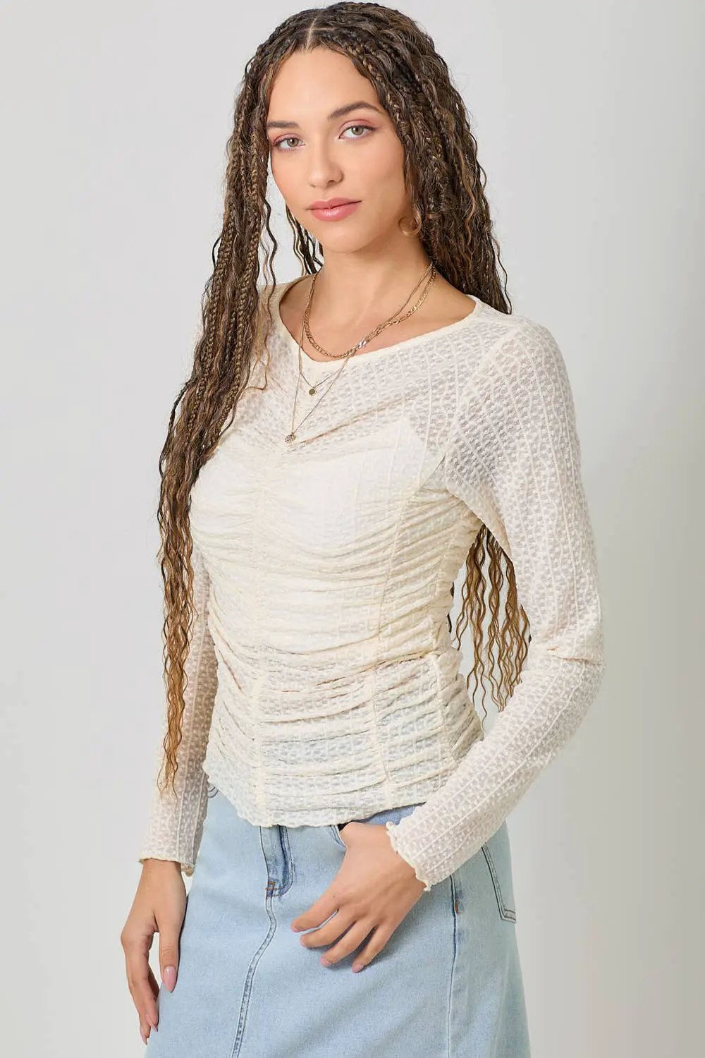 Mystree Mystree - Whispered Romance Lettuce Hem Mesh Layering Top - Blouses