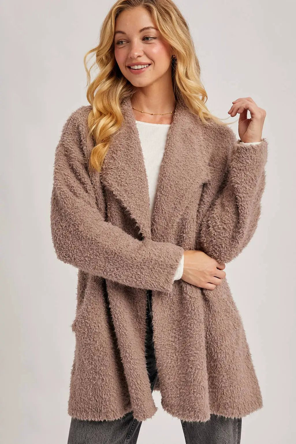 Bluivy Bluivy - Cloud Nine Fuzzy Drape-Front Cardigan - Cardigans