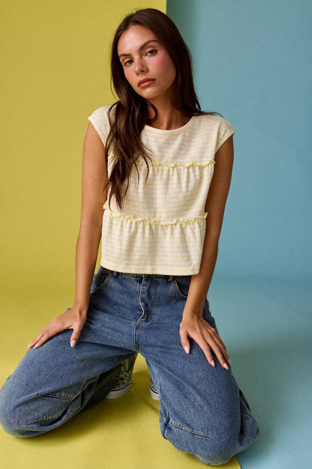 Papermoon The Striped Tiered Seam Sleeveless Stripe Top - Shirts