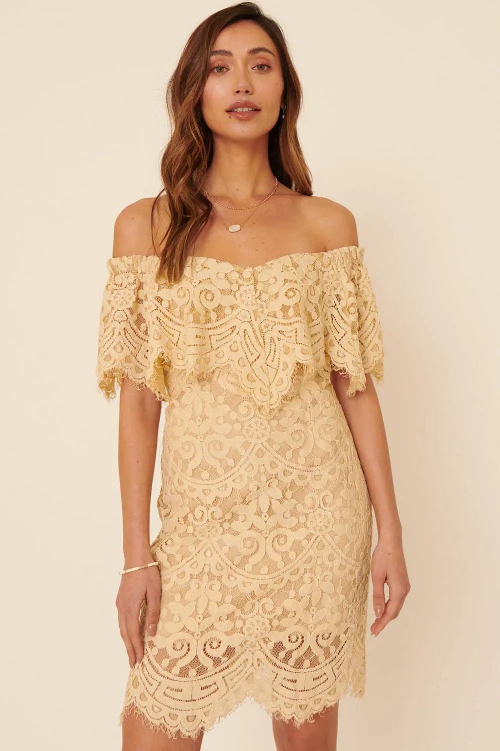 Promesa USA Butter Lace Flounce Ruffle Zipper Back Mini Dress - Dresses Promesa USA Butter Lace Flounce Ruffle Zipper Back Mini Dress