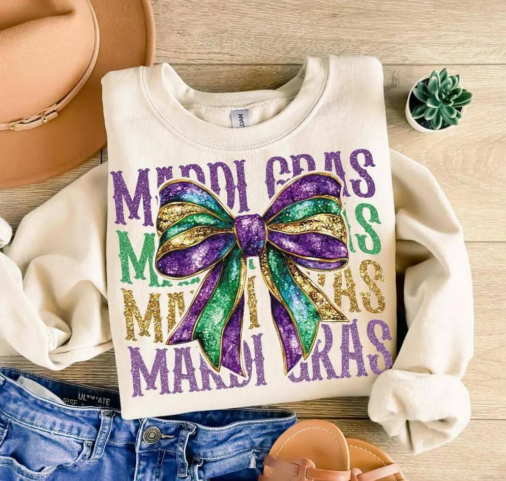 Lasting Impressions CT Mardi Gras Glitter Bow Sweatshirt - Sweatshirts