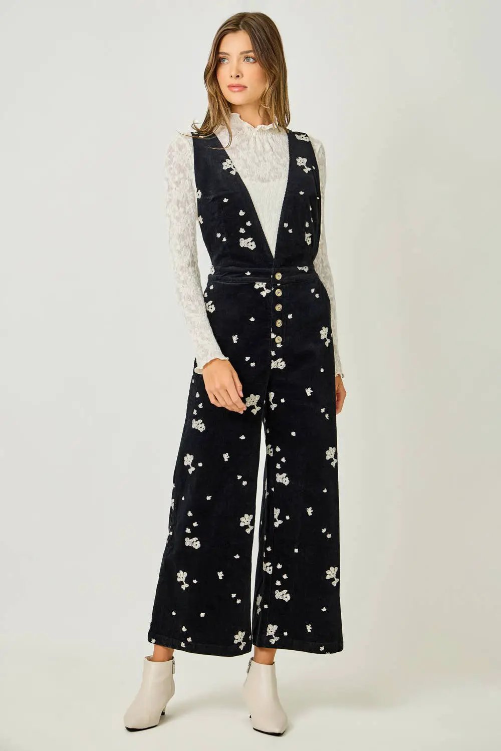 Mystree The Midnight Meadow Embroidered Corduroy Jumpsuit - One-Pieces