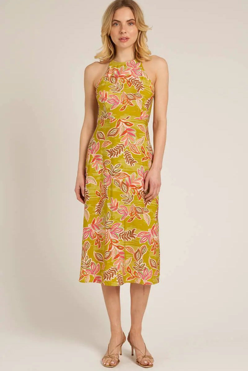 En Crème En Crème Lime Printed Halter Neck Lace-Up Back Midi Dress - Dresses halter neck lace-up back mini dress
