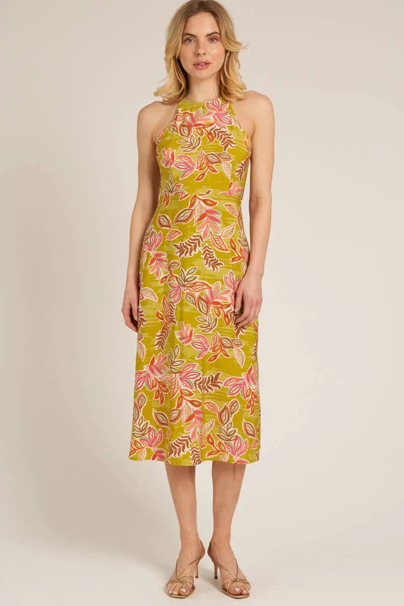 En Crème En Crème Lime Printed Halter Neck Lace-Up Back Midi Dress - Dresses halter neck lace-up back mini dress