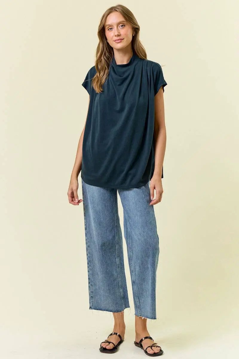 Doe and Rae The Velvet Current Draped Dolman Top – Midnight - Blouses