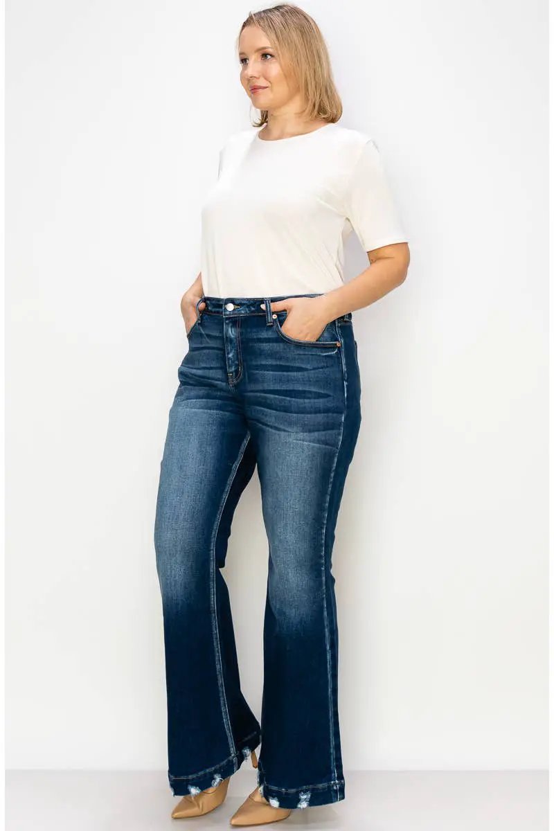 ARTEMIS VINTAGE Artemis Vintage Super Flare with Distressed Wide Hem Mid Rise Jeans PLUS - Jeans