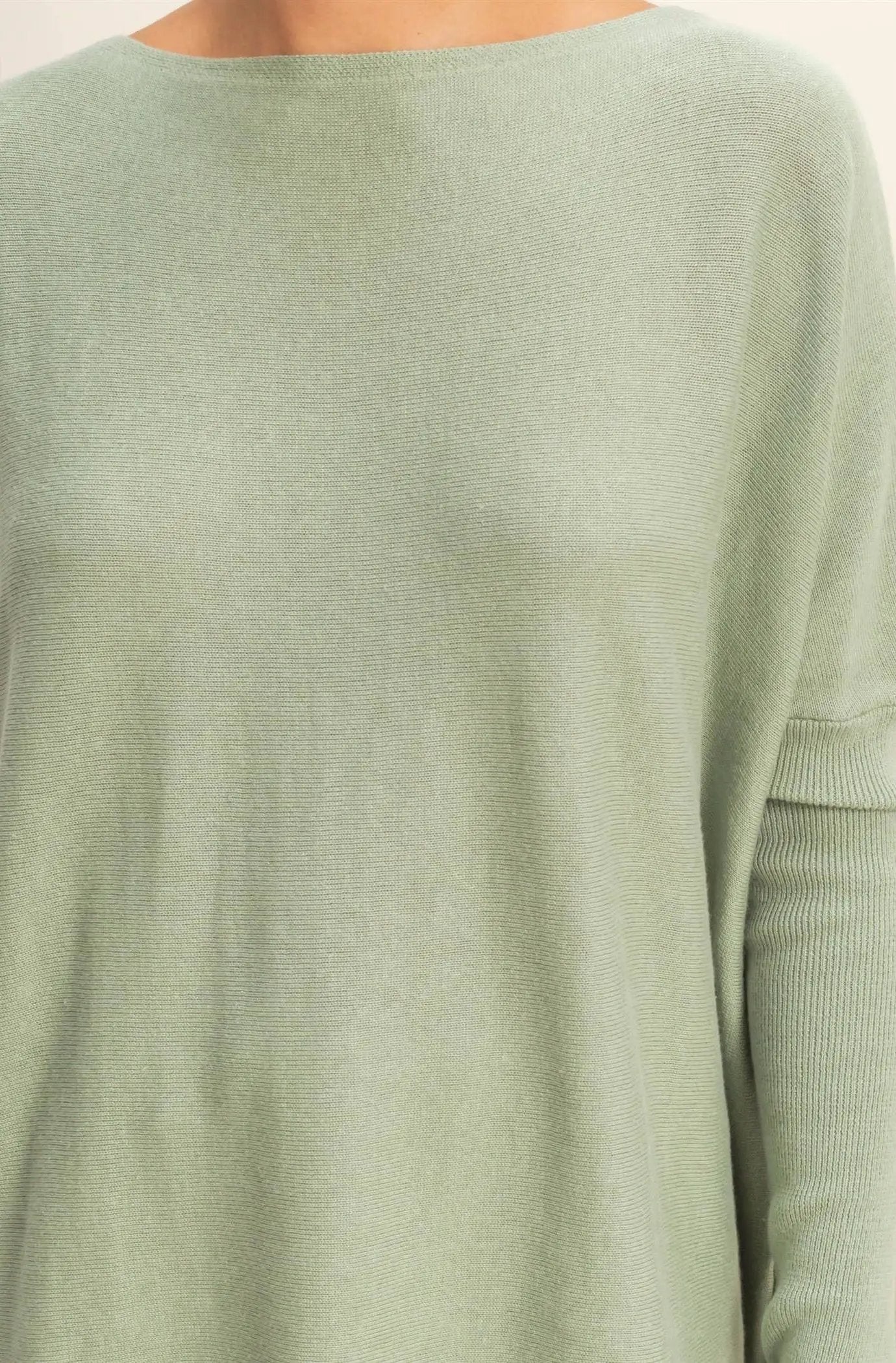 HYFVE HYFVE - Soft Sage Boat Neck Batwing Sweater - Shirts