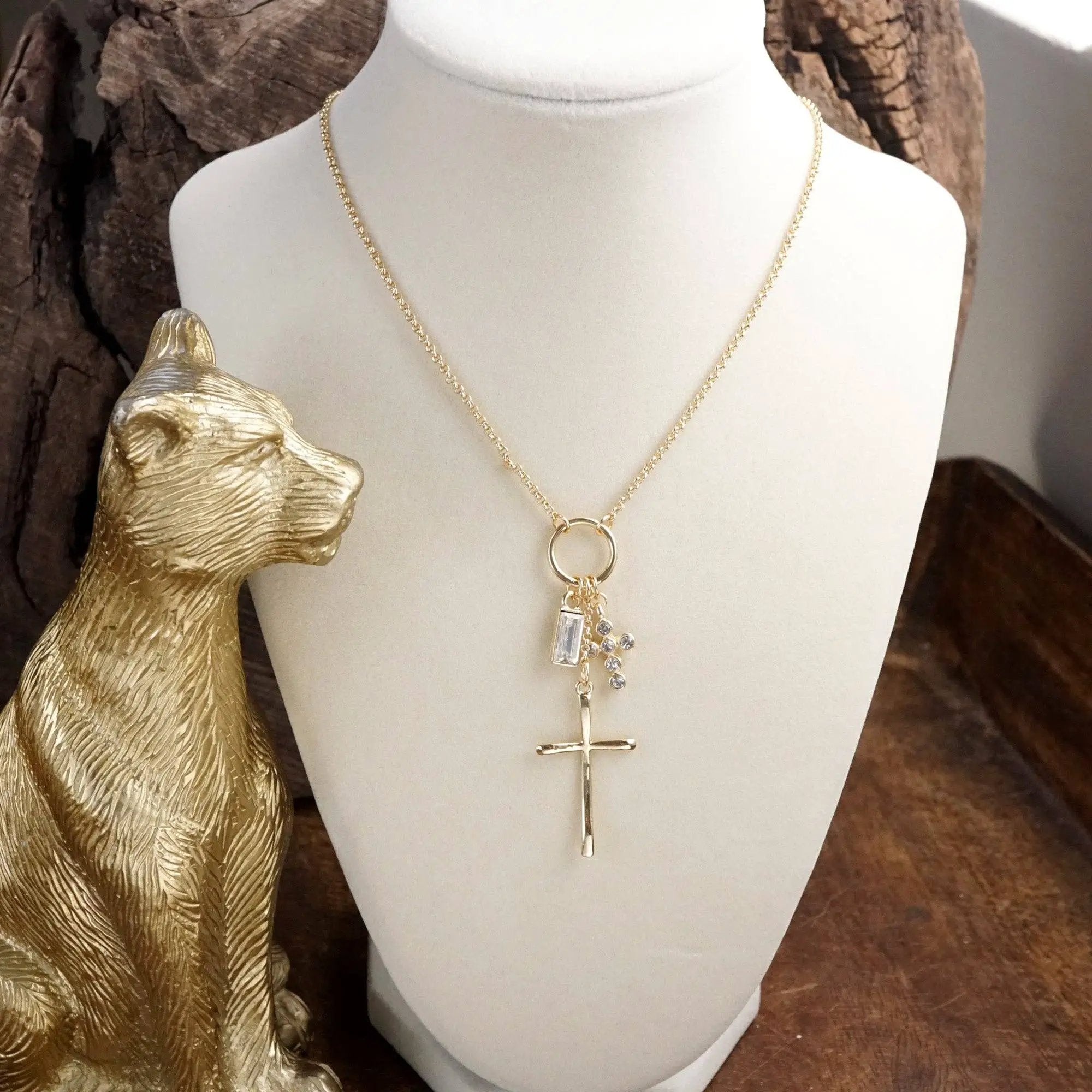 PennyLine inc The Sparkle Faith Cluster Charm Necklace – Gold - Necklaces