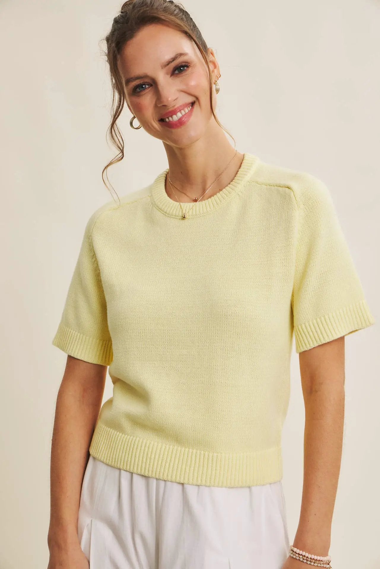 in february The Year-Round Essential Soft Raglan Sleeve Sweater Top: Lemon - Sweaters