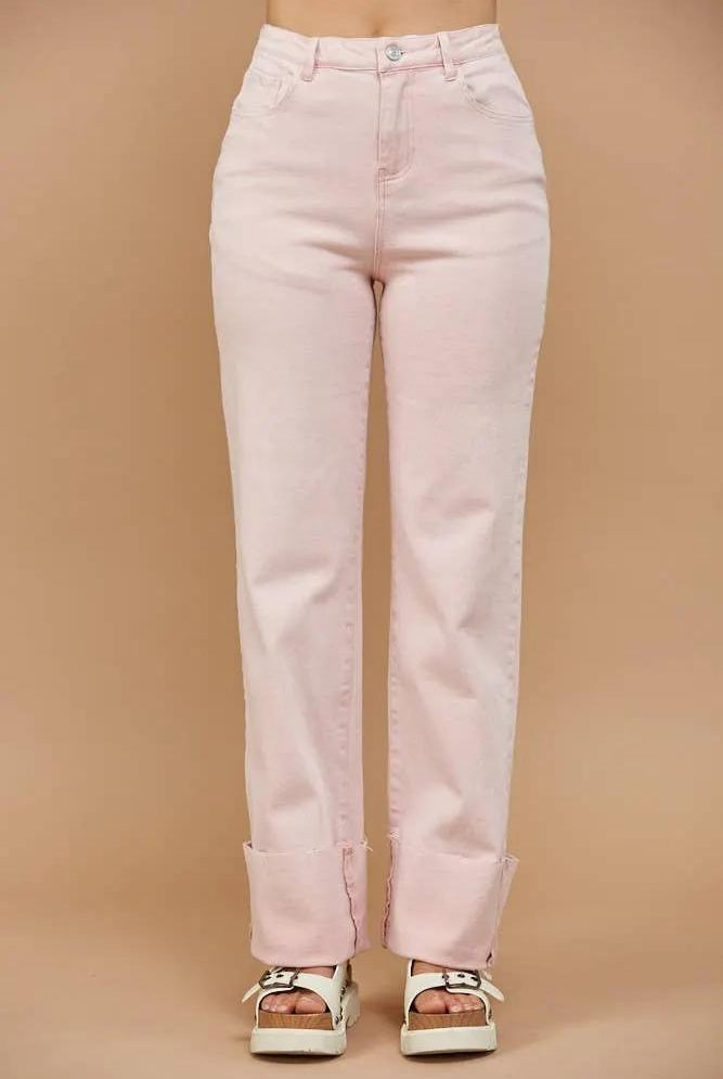 WISTERIA LANE Wisteria Lane - Pink Sands Straight-Leg Cuffed Denim - Jeans