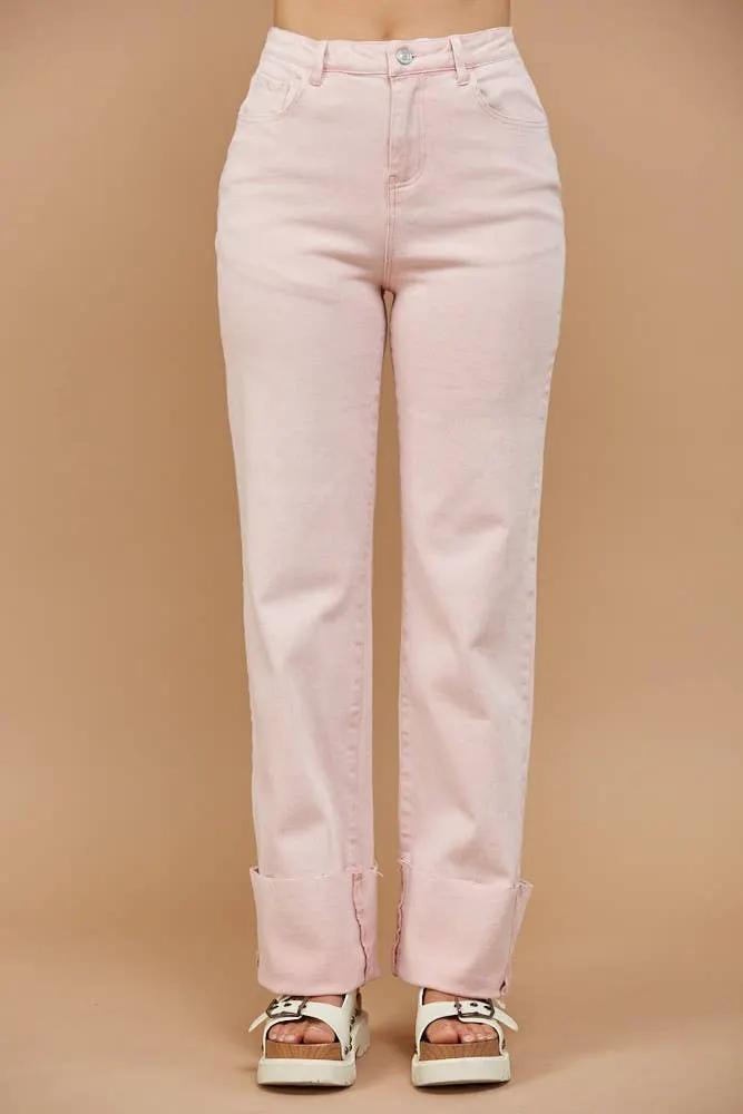 WISTERIA LANE Wisteria Lane - Pink Sands Straight-Leg Cuffed Denim - Jeans