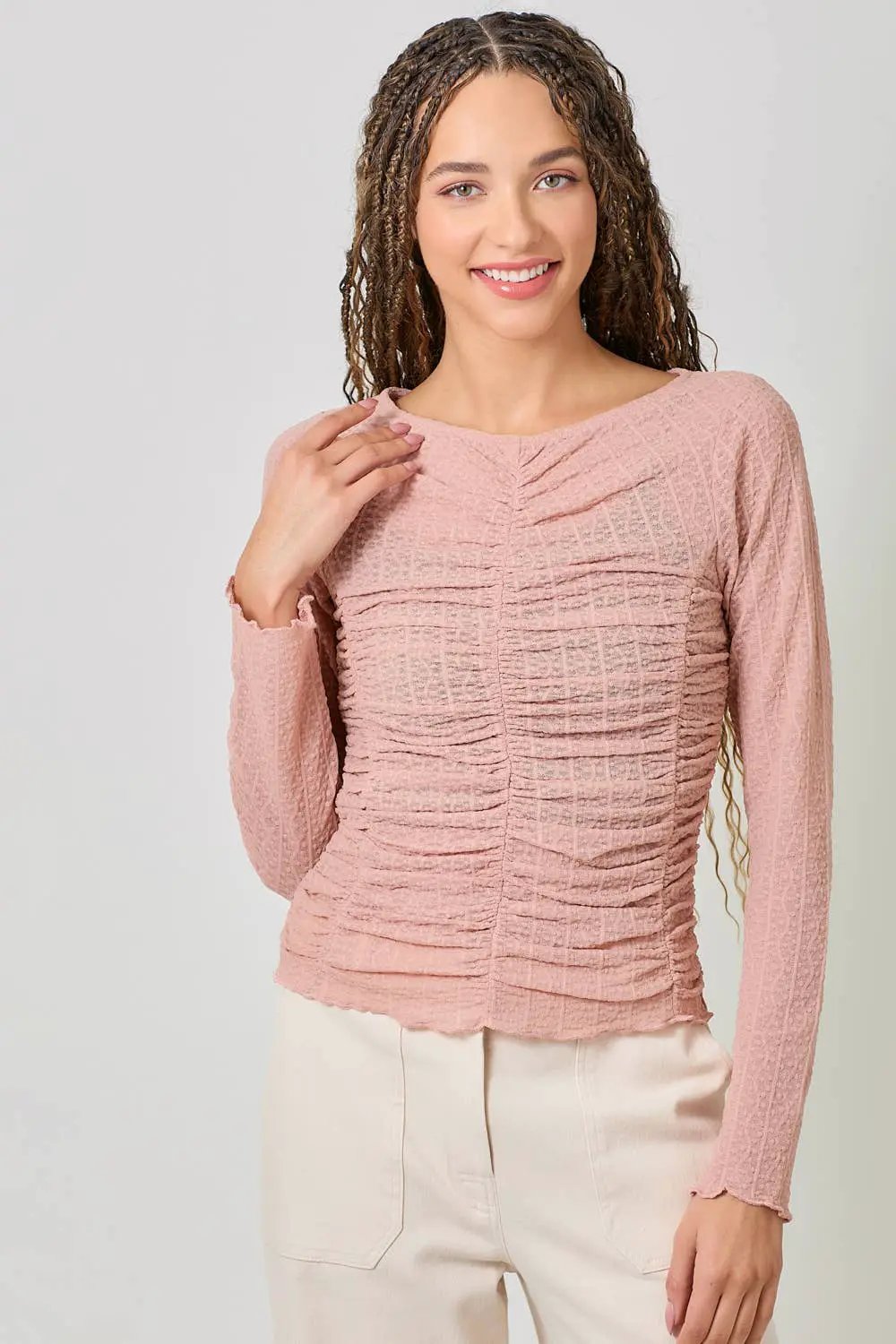 Mystree Mystree - Blushing Petals Lettuce Hem Mesh Layering Top - Blouses