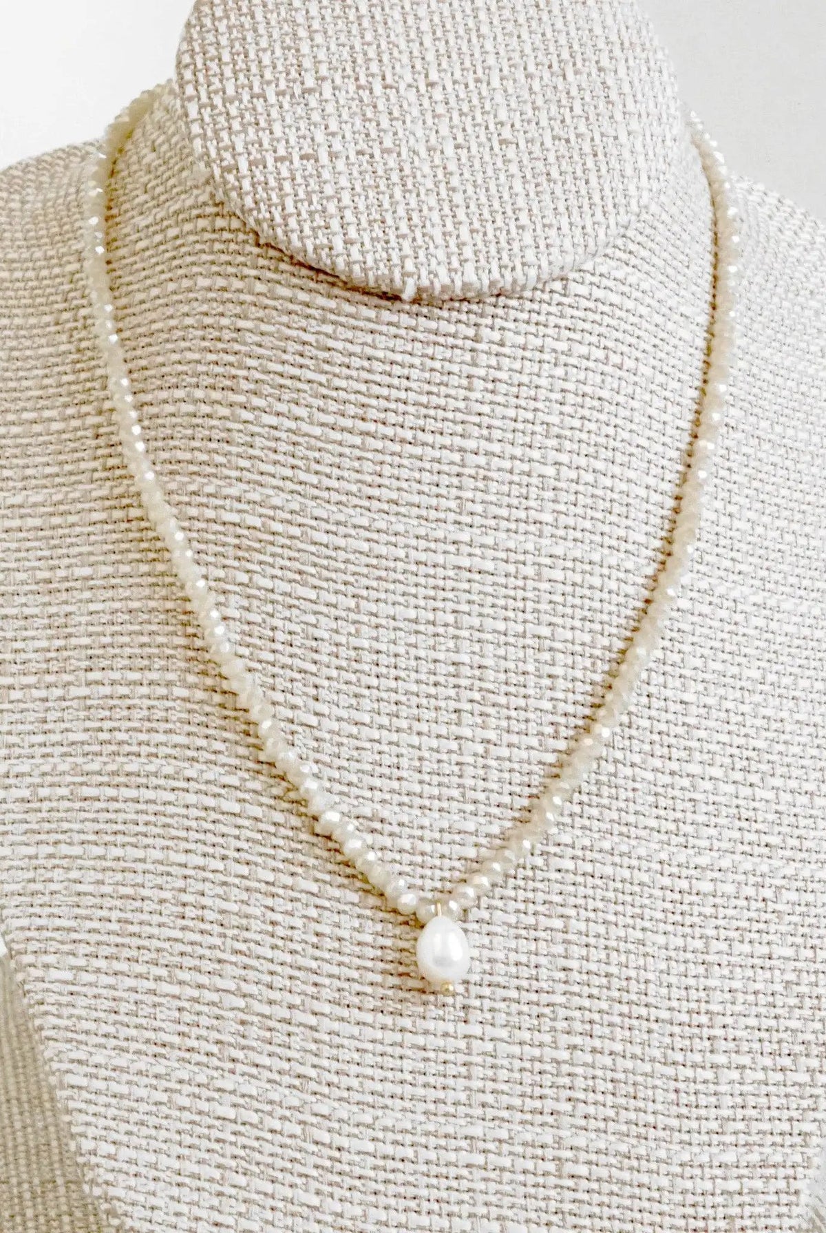 PennyLine inc The Beige Glass Beaded Chain Freshwater Pearl Pendant Necklace - Jewelry short necklace glass beads pendant beige